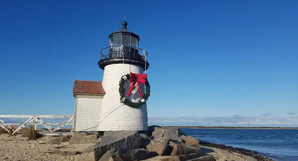 Brant Point Lighthouse with its holiday wreath